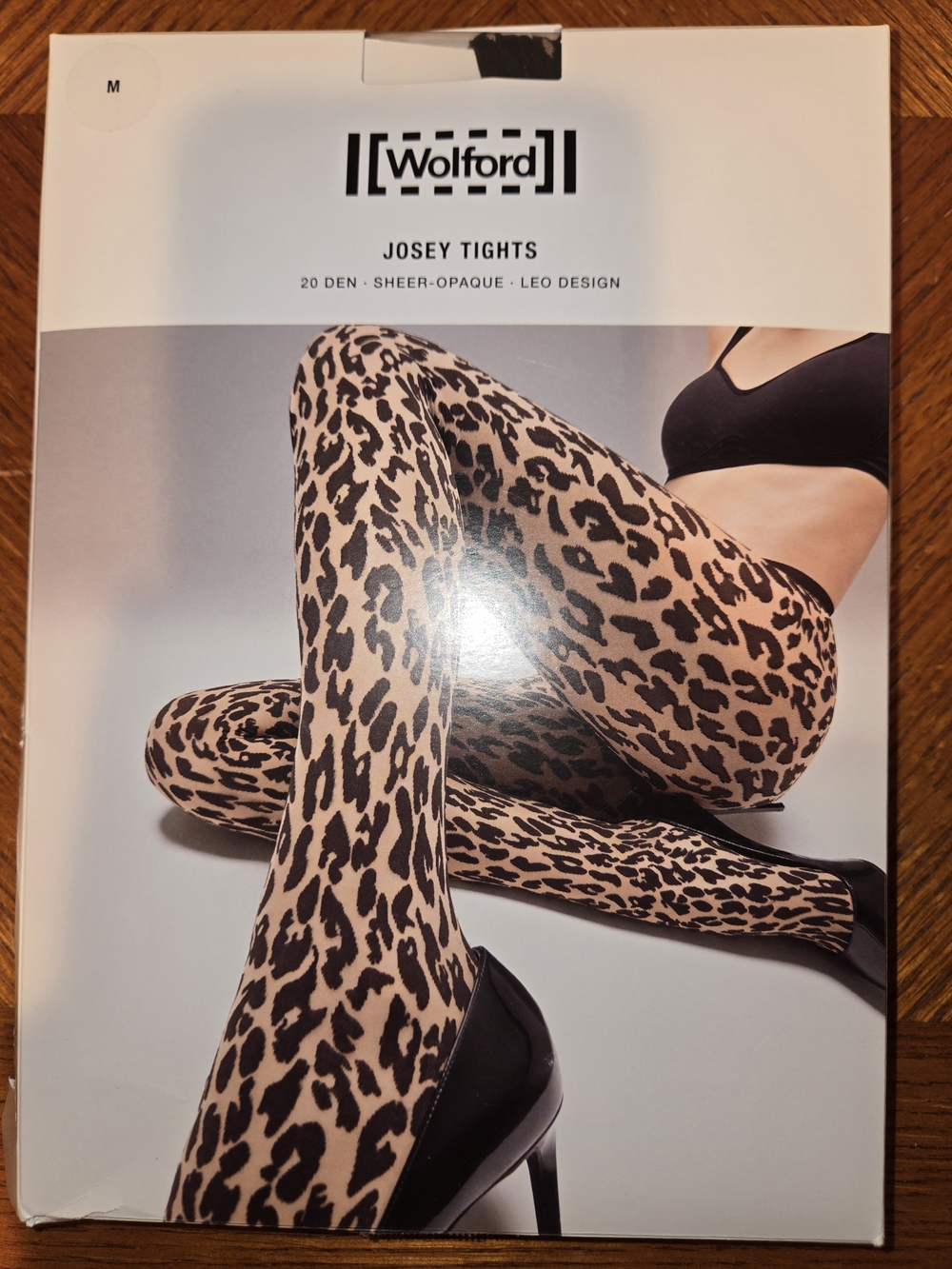 Wolford Leopard Print Sheer Tights in Beige and Black NWT Size M